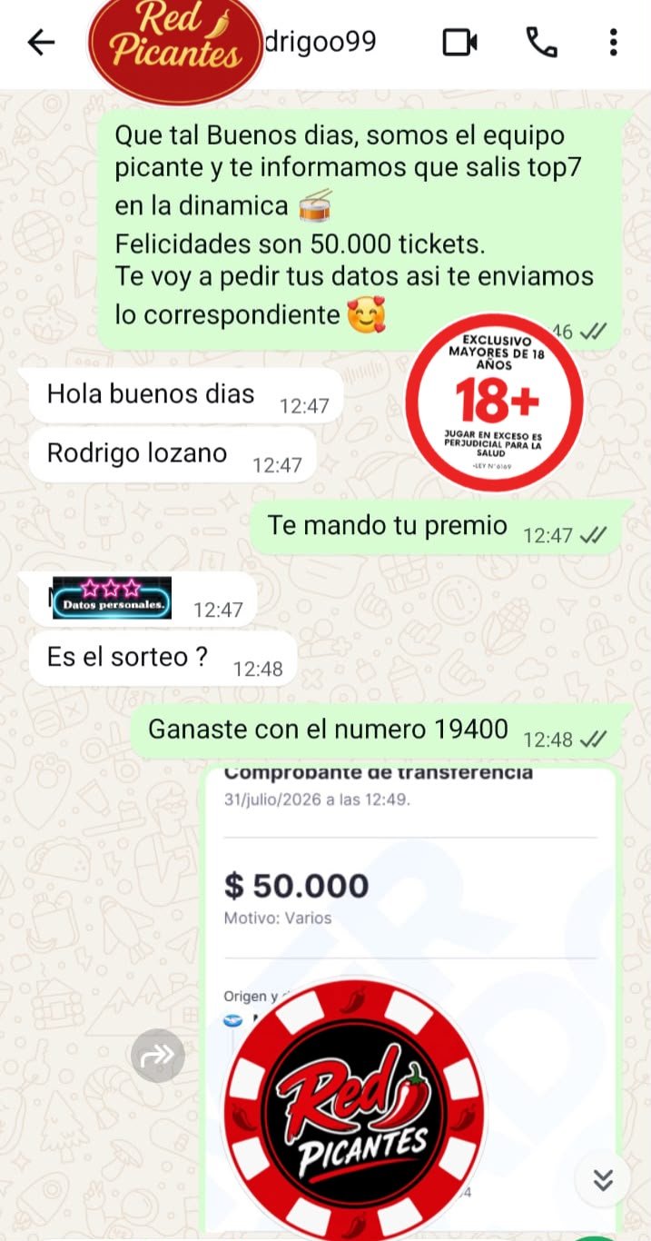 Comprobante del pago del 7° premio