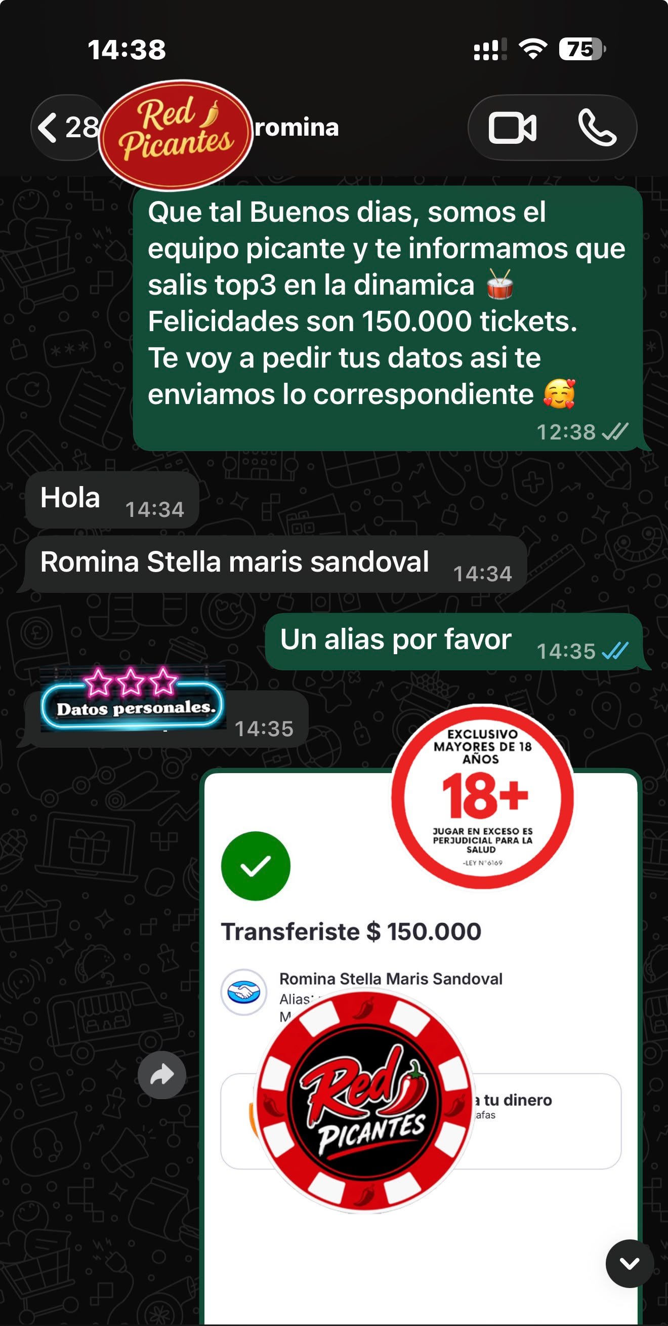 Comprobante del pago del 3° premio